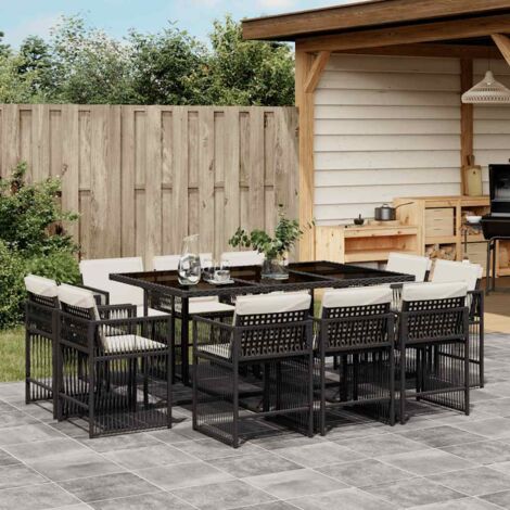 Ensemble de Jardin 5 pièces Noir - Table Acacia Massif 85x85 cm, 4 Chaises inclinables avec Coussins (1/5)