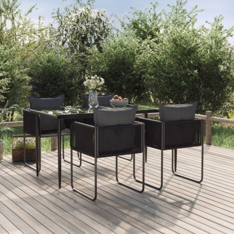 Ensemble Salon Jardin Modulaire 14 Places Noir Résine Tressée avec Coussins Crème et Table en Acacia (1/5)