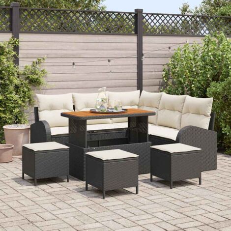 Canapé de Jardin 14 Places Noir en Résine Tressée - Ensemble Modulaire avec Table Acacia et Coussins Lavables - Salon d'Extérieur (1/5)