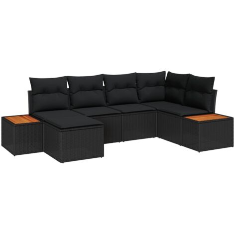Canapé d'angle modulaire 9 pièces noir en polyrotin texturé avec coussins de jardin confortables (1/5)