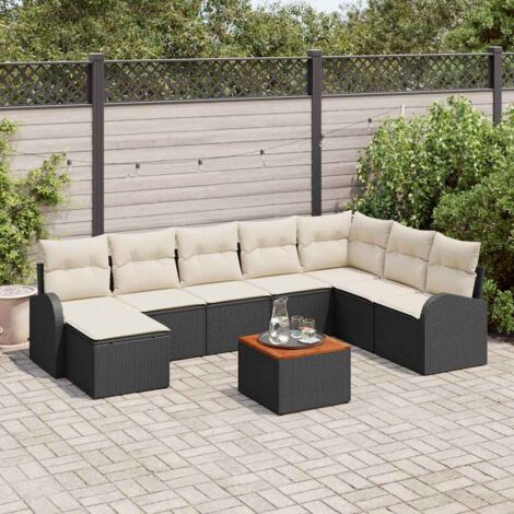 Ensemble de canapé de jardin modulable 8 pièces en poly rotin noir avec coussins et table - Résistant aux intempéries et rangements intégrés (1/5)