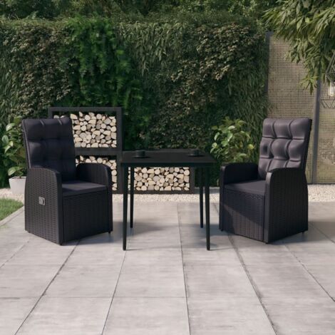 Ensemble de Jardin à Manger 5 Pièces en Bois d'Acacia et Résine Tressée Noir avec 4 Chaises et Coussins Crème - Table 85x85 cm (1/5)
