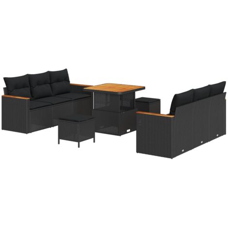 Ensemble de Salon de Jardin Modulaire 7 Places avec Table et Coussins - Noir Polyrotin Résistant aux UV, Rangement Intégré (1/5)