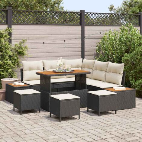 Ensemble de jardin modulaire 8 places Noir Polyrotin convertible, avec coussins amovibles, table ajustable et structure en acier époxy, design tissé main durable pour terrasse et extérieur (1/5)