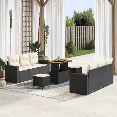 Ensemble de canapés de jardin modulable 8 pièces en polyrotin noir avec coussins et rangement - Canapé d'angle, table et repose-pieds inclus (1/5)