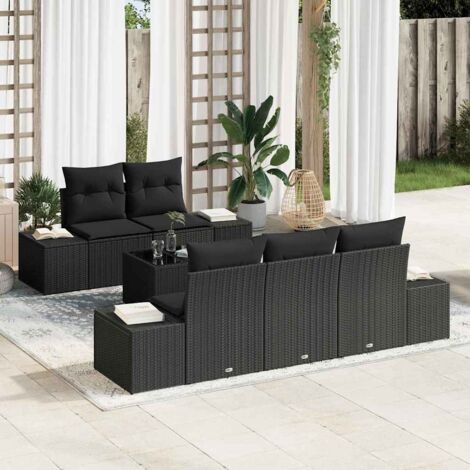 Ensemble Salon Jardin Modulaire 6 Pièces Noir Polyrotin avec Table et Coussins - Canapé et Fauteuils pour Terrasse, Résistant aux Intempéries et UV (1/5)