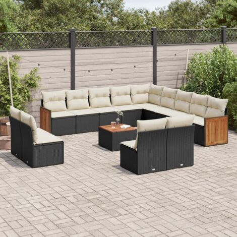 Set Jardin 9 Pièces - Canapé d'Angle Modulaire en Polyrotin Noir avec Table & Poufs (8 places) (1/5)