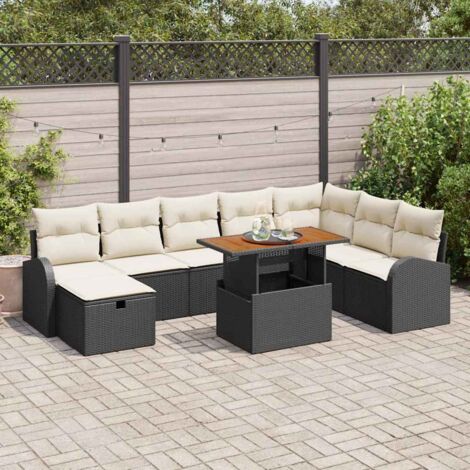 Ensemble de jardin modulaire canapé 8 places Noir en poly rotin (1/5)
