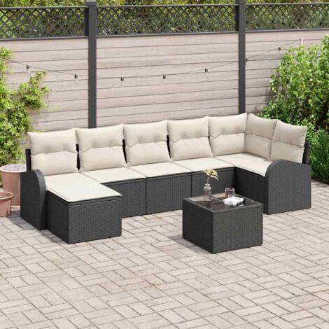Ensemble modulaire 9 pièces en poly rotin noir avec coussins, fonction rangement intégrée et pieds réglables - Pour jardin, terrasse et extérieur (1/5)