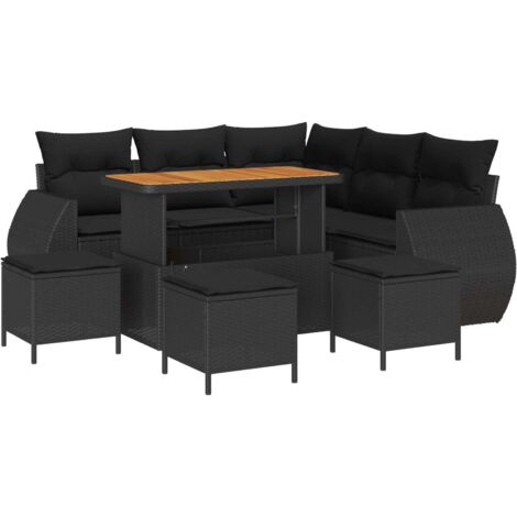 Ensemble Canapé Jardin Modulaire 9 Pièces Noir Poly Rotin avec Coussins (1/5)
