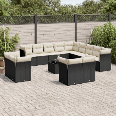 Ensemble de Jardin 9 Pièces en Polyrotin Noir avec Table - Salon Extérieur Moderne pour 8 Personnes (1/3)