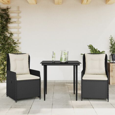 Ensemble canapé jardin 9 places modulaire noir polyrotin avec coussins et table acacia (1/5)
