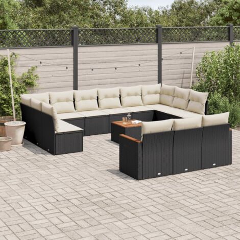 Set Jardin Canapé Modulaire 8 Pièces Noir Poly Rattan avec Coussins et Table Verre Trempé (1/3)