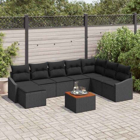 Ensemble Salon de Jardin 9 Pièces Noir Polyrotin Modulaire avec Table Réglable et Rangement Intégré (1/5)
