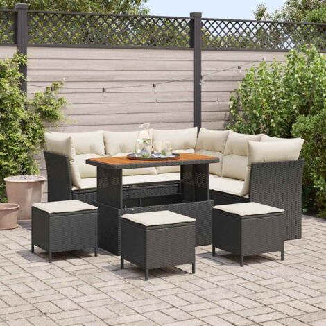 Ensemble de Jardin Modulaire en Polyrotin Noir 9 pièces avec Coussins, Table et Poufs (1/5)