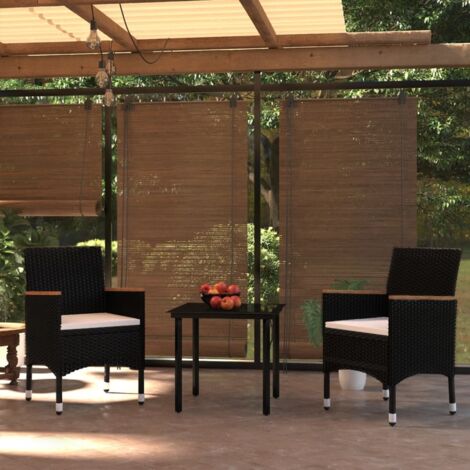 Ensemble de Jardin 11 Pièces avec Coussins - Résine Tressée Noire - Table + 6 Chaises + 4 Tabourets + Coussins Crème (1/5)