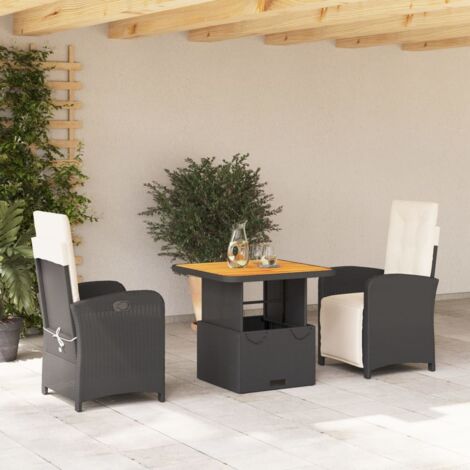 Ensemble de Jardin 11 Pièces avec Coussins Noir Résine Tressée - Table 275x106 cm, Verre Trempé, Chaises Dossiers Rabattables, Housses Lavables (1/5)