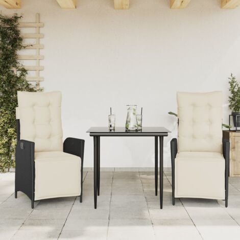 Ensemble de Jardin 11 Pièces en Résine Tressée Noire - Table Acacia 165cm, 10 Chaises Dossier Relevable avec Coussins Détachables (1/5)
