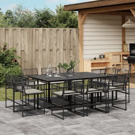 Ensemble de Jardin 5 Pièces Noir avec Table en Verre et Chaises en Rotin PVC - 140x70x74 cm (1/5)