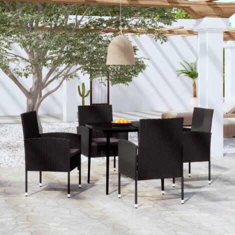 Ensemble de jardin modulaire 9 pièces en polyrotin noir avec coussins, table ajustable et rangement (1/5)