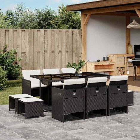 Canapé de Jardin 9 Pièces en Polyrotin Noir avec Table 80x80 cm - Set Modulable Confortable pour Terrasse (1/5)