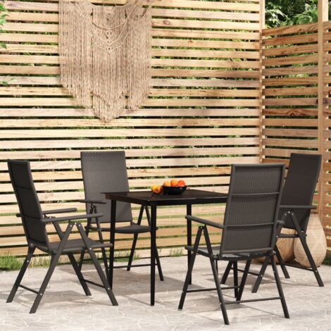 Ensemble de Jardin 5 Pièces en Résine Tressée Noir avec Table Verre Trempé 160x80cm (1/5)