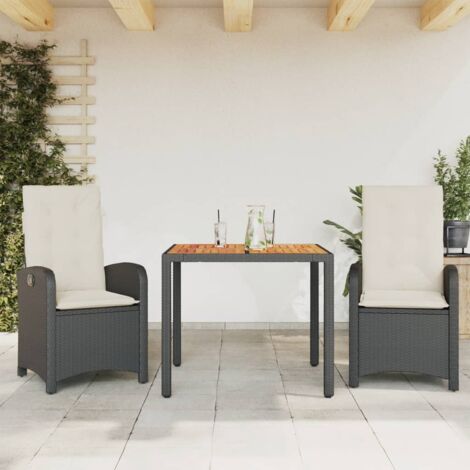 Set de Salon de Jardin 9 Pièces en Polyrotin Noir avec Table et Poufs Modulables (1/5)