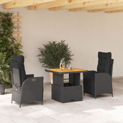 [Ensemble de Jardin] Set Salle à Manger 5 Pièces Acacia Massif Noir Gris / Table 85 cm + 4 Chaises Résine Tressée + Coussins Polyester Découvrables (1/5)