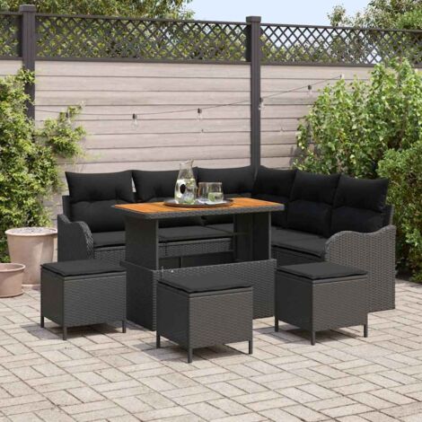 Canapé de Jardin Modulaire 8 Pièces en Polyrotin Noir avec Coussins Amovibles et Rangements (1/5)