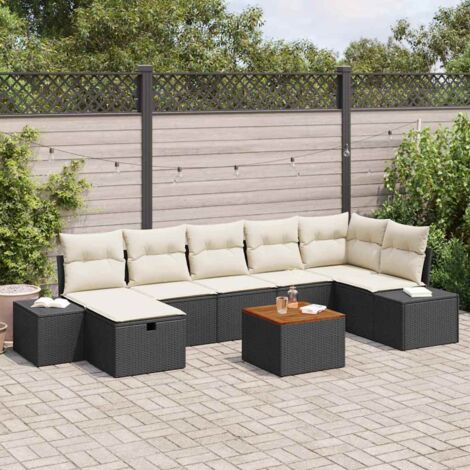 Ensemble Salon de Jardin 8 Places avec Coussins, Canapé Modulaire en Polyrotin Noir, Table Réglable et Rangement, Résistant aux Intempéries (1/5)