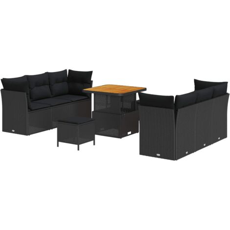 Ensemble de Jardin 6 Places avec Coussins en Polyrotin Noir, Canapé d'Angle + Central + Bras, Moderne, Résistant aux Intempéries, Sac de Rangement (1/5)