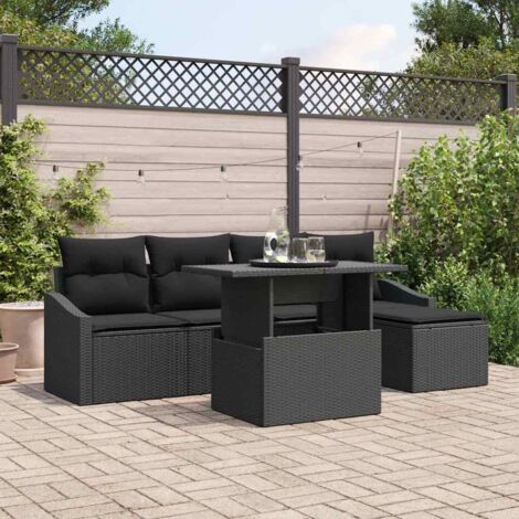 Salon de Jardin en Résine Tressée Noir, 14 Pièces (1 Table + 13 Fauteuils) avec Coussins Épais, Modulable (1/5)