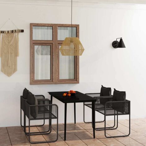 Ensemble de jardin modulaire 9 pièces en poly rotin noir avec coussins déhoussables et table en bois d'acacia (1/5)