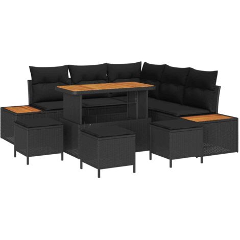 Ensemble de Jardin 5 Pièces avec Table en Verre Trempé et Chaises en Corde de Coton - Noir (140x70 cm, 4 Fauteuils, Acier Enduit de Poudre) (1/5)