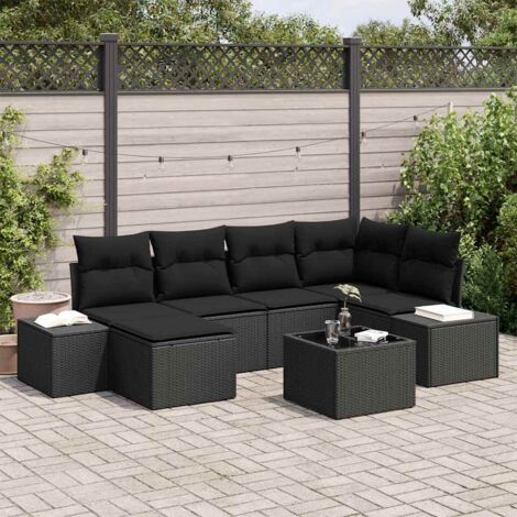 Ensemble Jardin 5 Pièces en Acier et Résine Tressée avec Table Verre 140 cm et Chaises Noir (1/5)