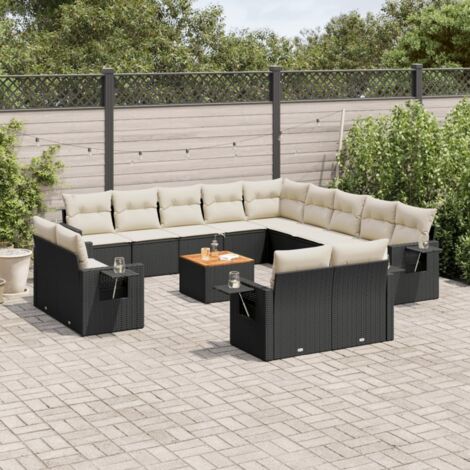 Canapé Jardin 9 pièces Noir en Polyrotin avec Table Acacia (1/3)
