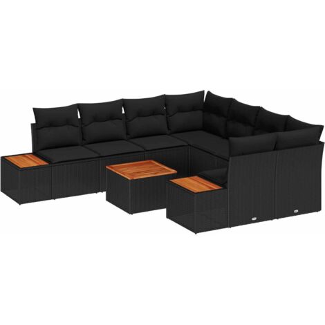 Ensemble de Jardin 5 Pièces - Table Noire en Verre 80x80cm avec 4 Chaises Tressées Résine et Coussins - Acier Enduit (1/3)
