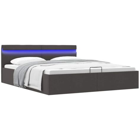 Cadre de lit avec rangement et bande LED, 180x200 cm, mécanisme hydraulique, tissu gris foncé (1/4)