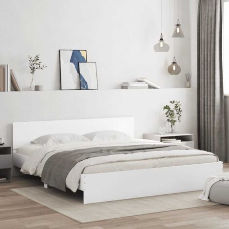 Cadre de Lit Blanc Moderne 180x200 cm, Matelas Non Inclus, Bois d'Ingénierie (1/4)
