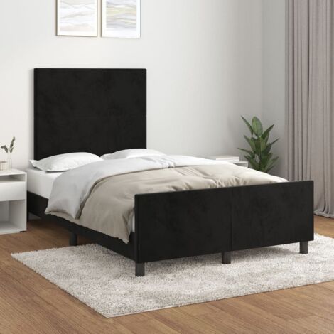 Cadre de lit velours noir 120x200 cm avec tête de lit réglable, lattes contreplaqué et pieds robustes pour un excellent soutien (1/4)