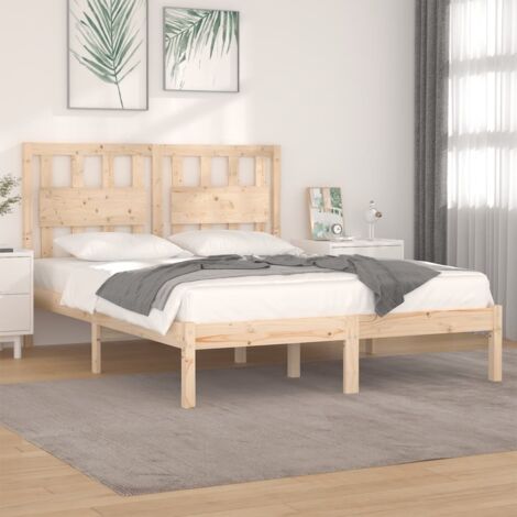 Cadre de Lit Massif en Pin 160x200 cm avec Pieds, Structure Robustess, Bois Non Traité, Design Classic (1/4)