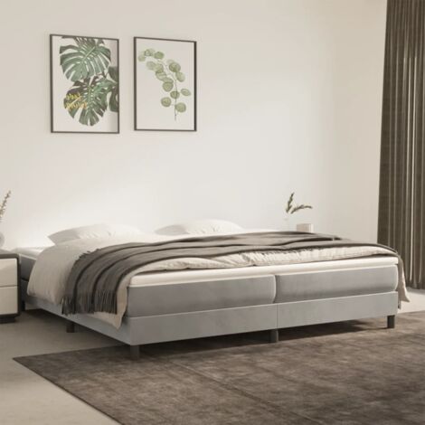 Cadre de Lit Velours Gris Clair 200x200 cm avec Lattes de Contreplaqué et Pieds Robustes (1/4)