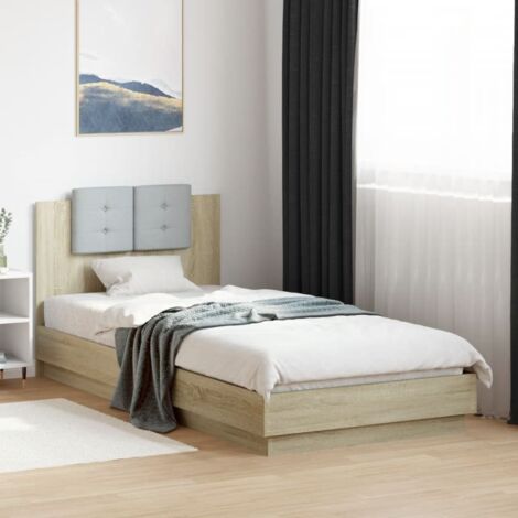 Cadre de lit LED RGB chêne sonoma 100x200 cm sans matelas en bois d'ingénierie avec tête de lit et lattes contreplaqué (1/4)