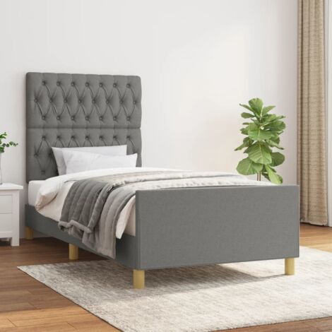 Cadre de Lit 90x190 cm avec Tête de Lit Réglable, Gris Foncé, Tissu Polyester Durable, Contreplaqué, Sans Matelas (1/4)