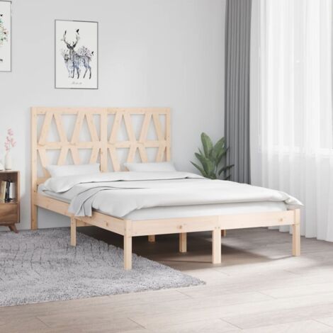 Cadre de lit bois massif Pin 120x200 cm sans matelas, tête de lit incluse, robuste et stable, nécessitant assemblage (1/4)