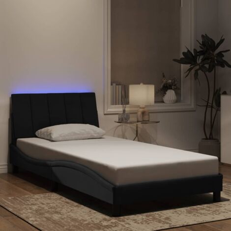 Cadre de lit LED Hanko noir 100x200 cm velours avec tête de lit et bande lumineuse (1/4)