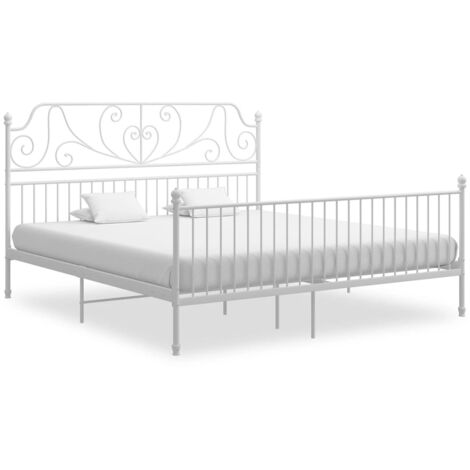 Cadre de Lit Métal Blanc sans Matelas - Cadre 180x200 cm avec Support en Métal Enduit de Poudre, Construction Robust (1/4)