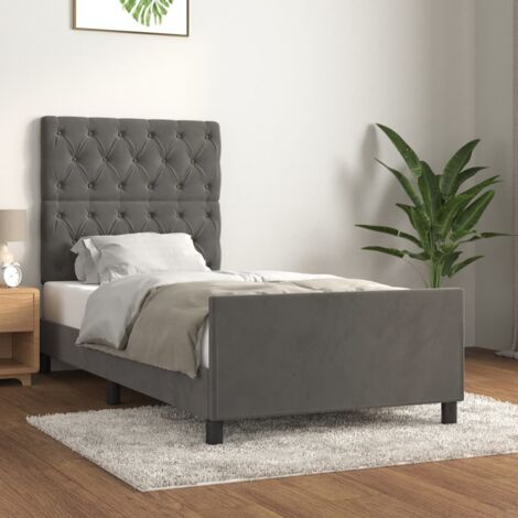 Cadre de lit en velours gris foncé 80x200 cm avec tête de lit réglable, support pieds robustes, distribution poids optimale, pour soutien dos idéal [cadre de lit] [lit avec tête de lit] [80x200 cm] (1/4)