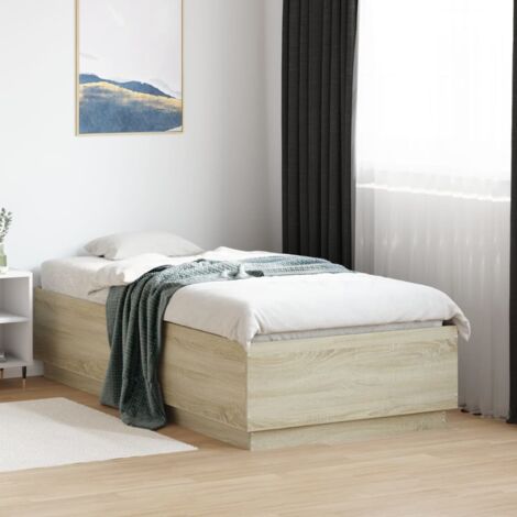Cadre de lit chêne sonoma 90x190 cm sans matelas - Bois d'ingénierie et lattes contreplaqué - Assemblage requis (1/4)