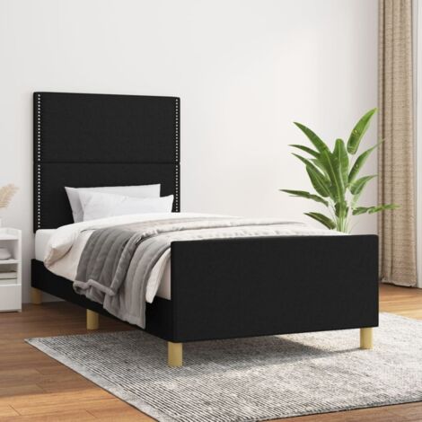 Cadre de Lit 90x190 cm en Tissu Polyester avec Tête de Lit Réglable et Support de Latte (1/4)